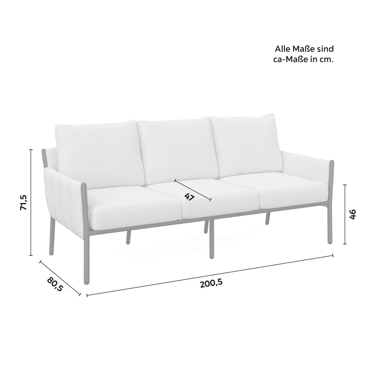 Loungegarnitur Annalotta Out doorstoff/Metall +Abdeckung - Creme/Weiß, MODERN, Glas/Textil (200,5/71,5/80,5cm) - Bessagi Garden