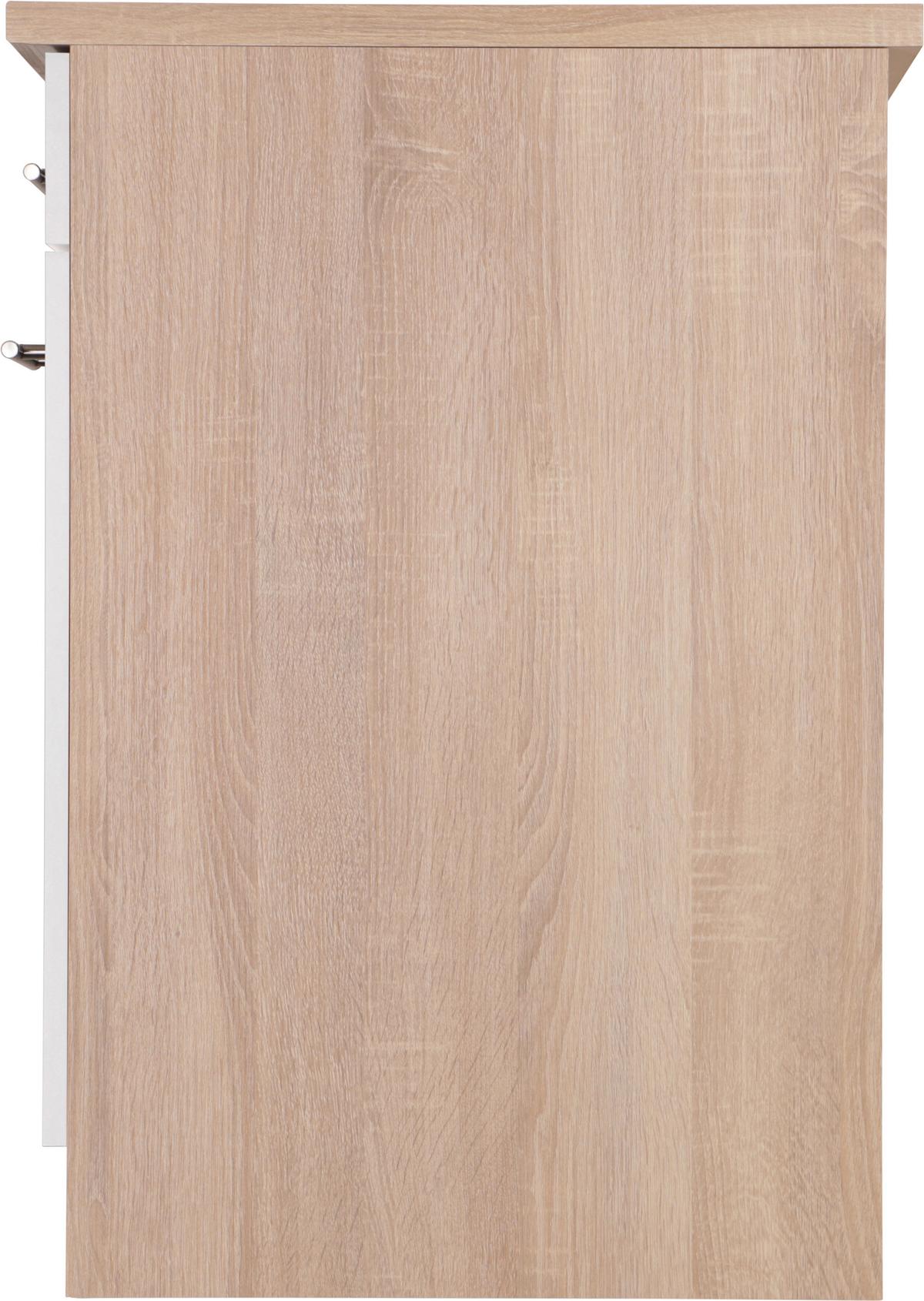 Kuhinjska Spodnja Omarica Merle, Barva Hrasta, Bela - srebrne barve/barve hrasta, Basics, kovina/leseni material (50/84,8/60cm) - Respekta