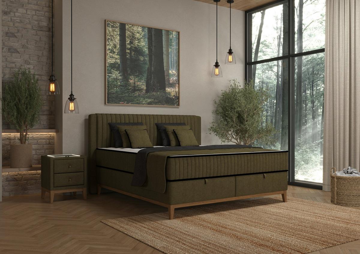 Bett Elena Olivgrün ca. 200x200cm - Olivgrün, KONVENTIONELL, Holz/Holzwerkstoff (200/200cm) - Sembella