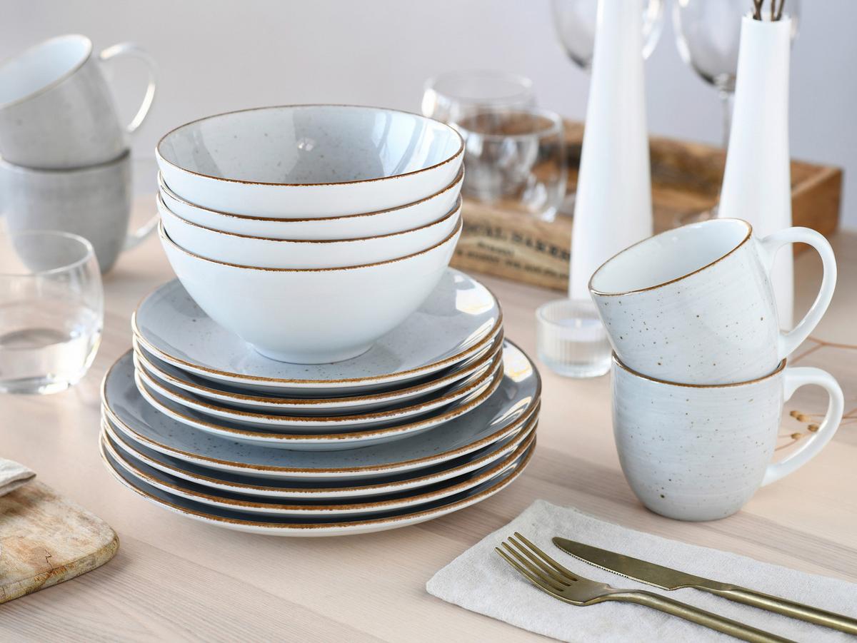 Kombinirani Servis Vintage Nature Stein, 16-Delni - bela/svetlo siva, Basics, keramika - Creatable