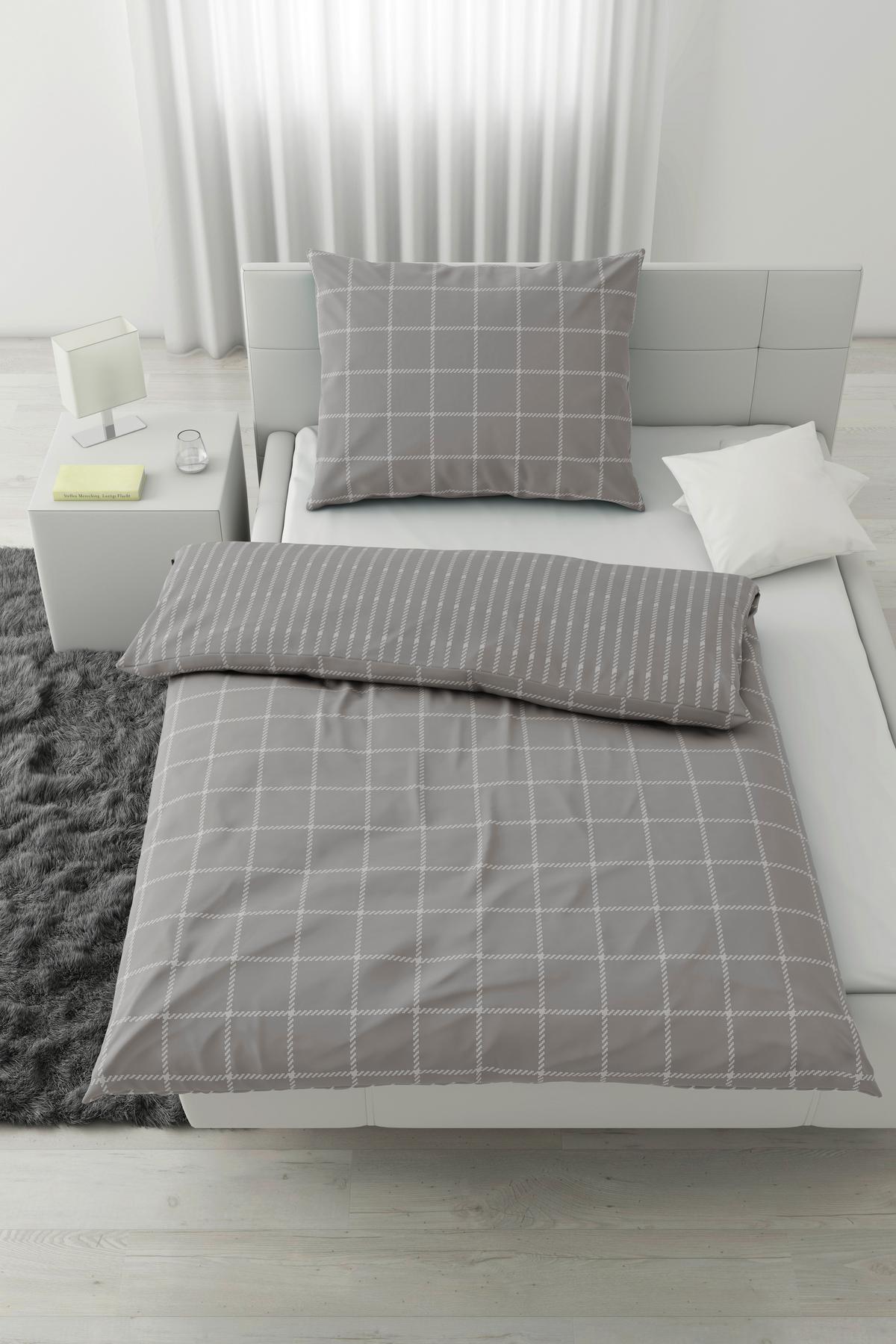 Posteljina Karo Allover 140x200/60x80 Cm - svijetlo siva, Konvencionalno, tekstil (140/200cm) - Mömax