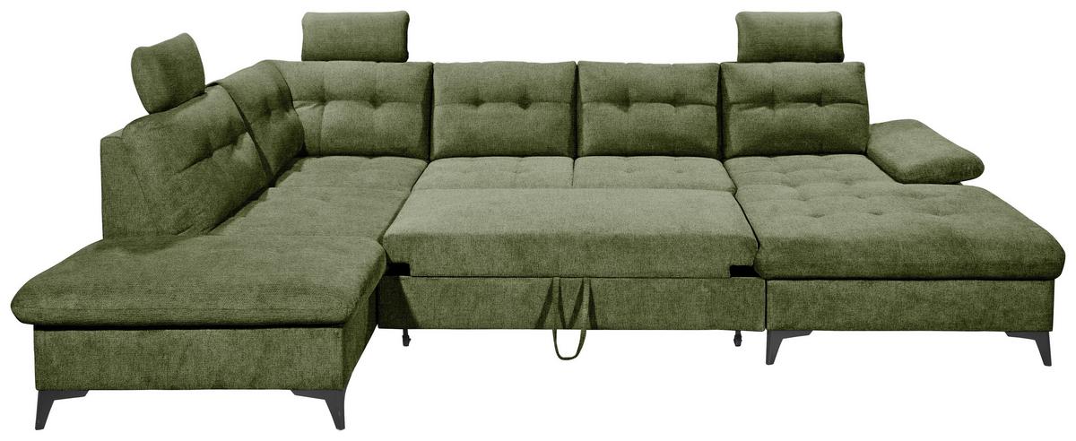 Wohnlandschaft Durban U ca. 218x324x170 cm Olivgrün - Schwarz/Olivgrün, KONVENTIONELL, Kunststoff/Textil (218/324/170cm) - MID.YOU