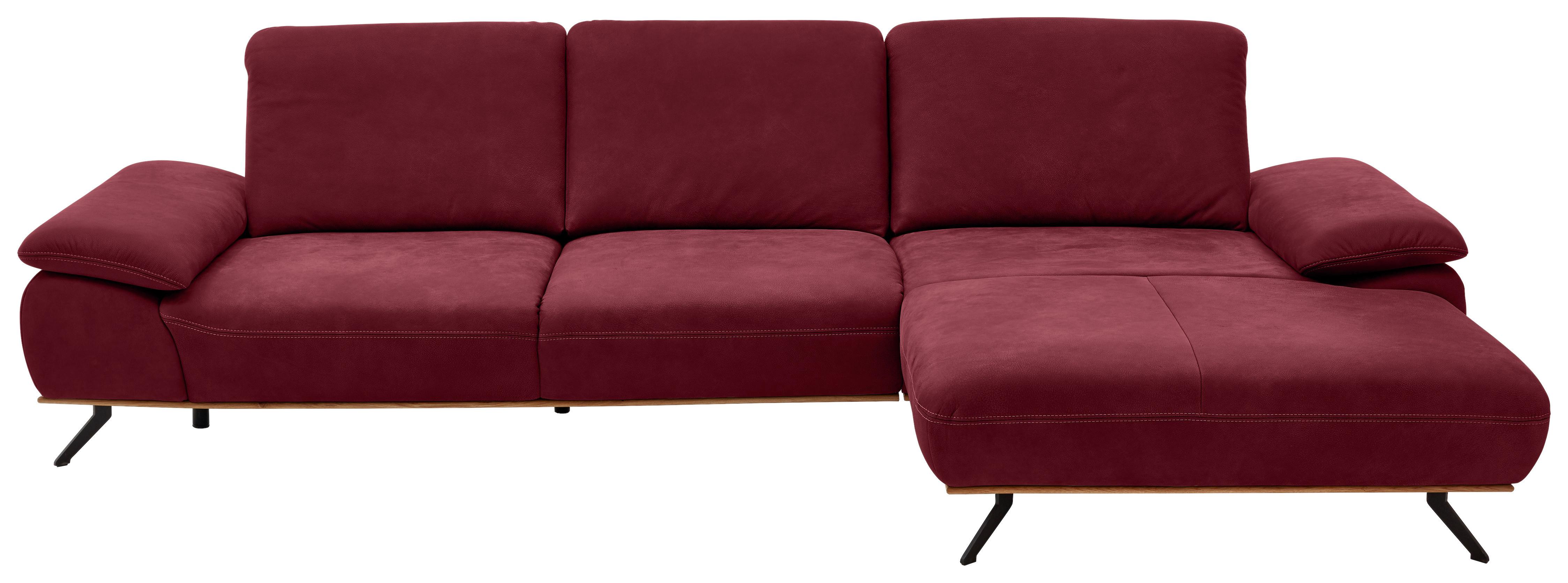 Wohnlandschaft Erling Weinrot - Beige/Weinrot, MODERN, Leder/Metall (322/89/187cm) - Premium Living