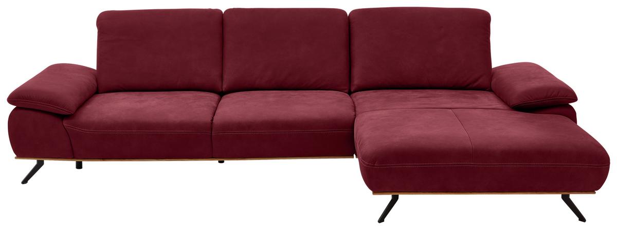 Wohnlandschaft Erling Weinrot - Beige/Weinrot, MODERN, Leder/Metall (322/89/187cm) - Premium Living