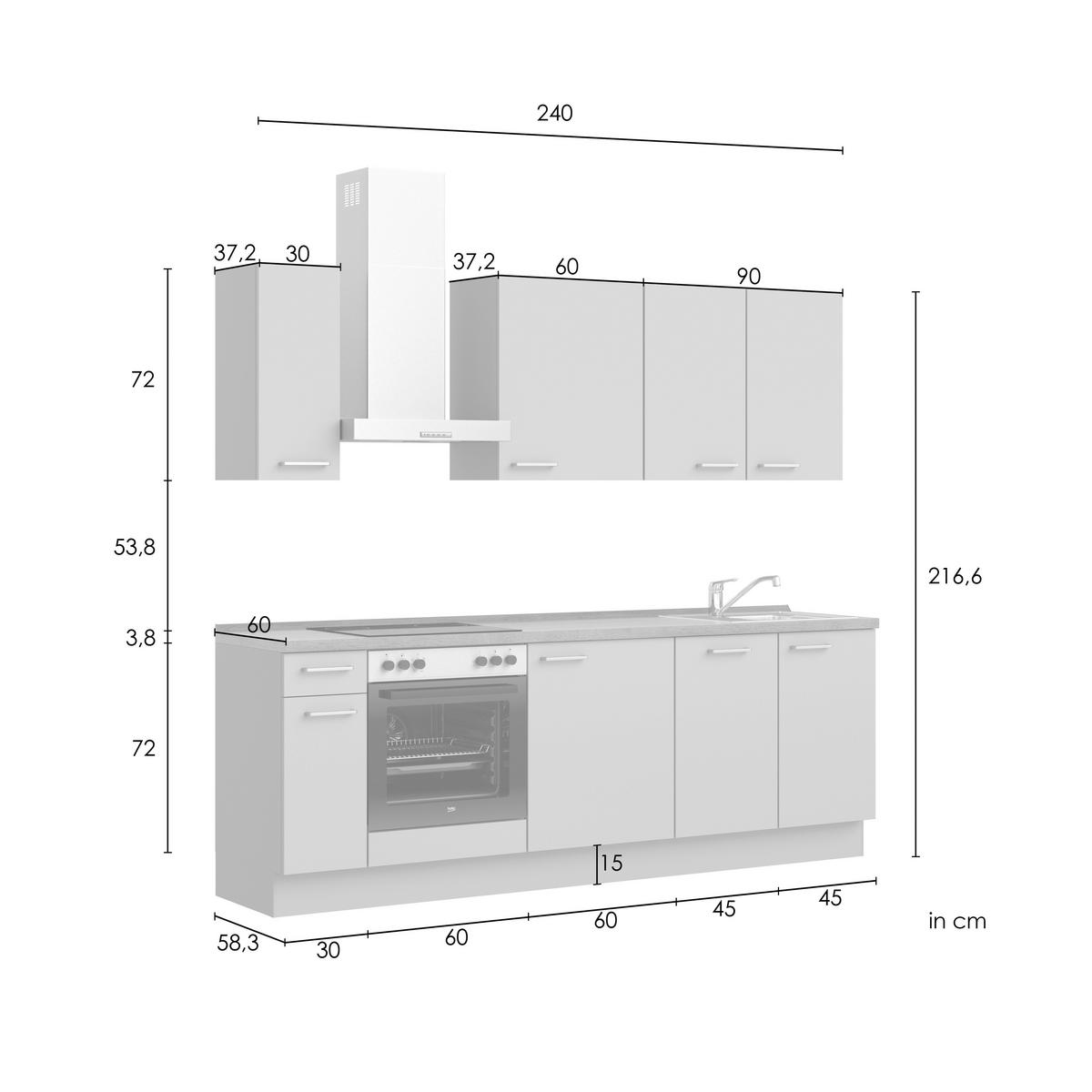 Küchenblock Senso Low m. Geräten Olivgrün - Eichefarben/Schwarz, MODERN, Holzwerkstoff/Metall (240cm) - Nobilia