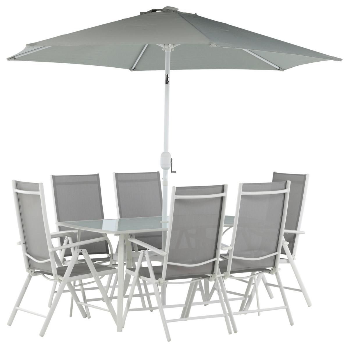 Gartentischgruppe Brekki Weiß, pulverbeschichtet - Weiß, KONVENTIONELL, Glas/Metall - Gardenson