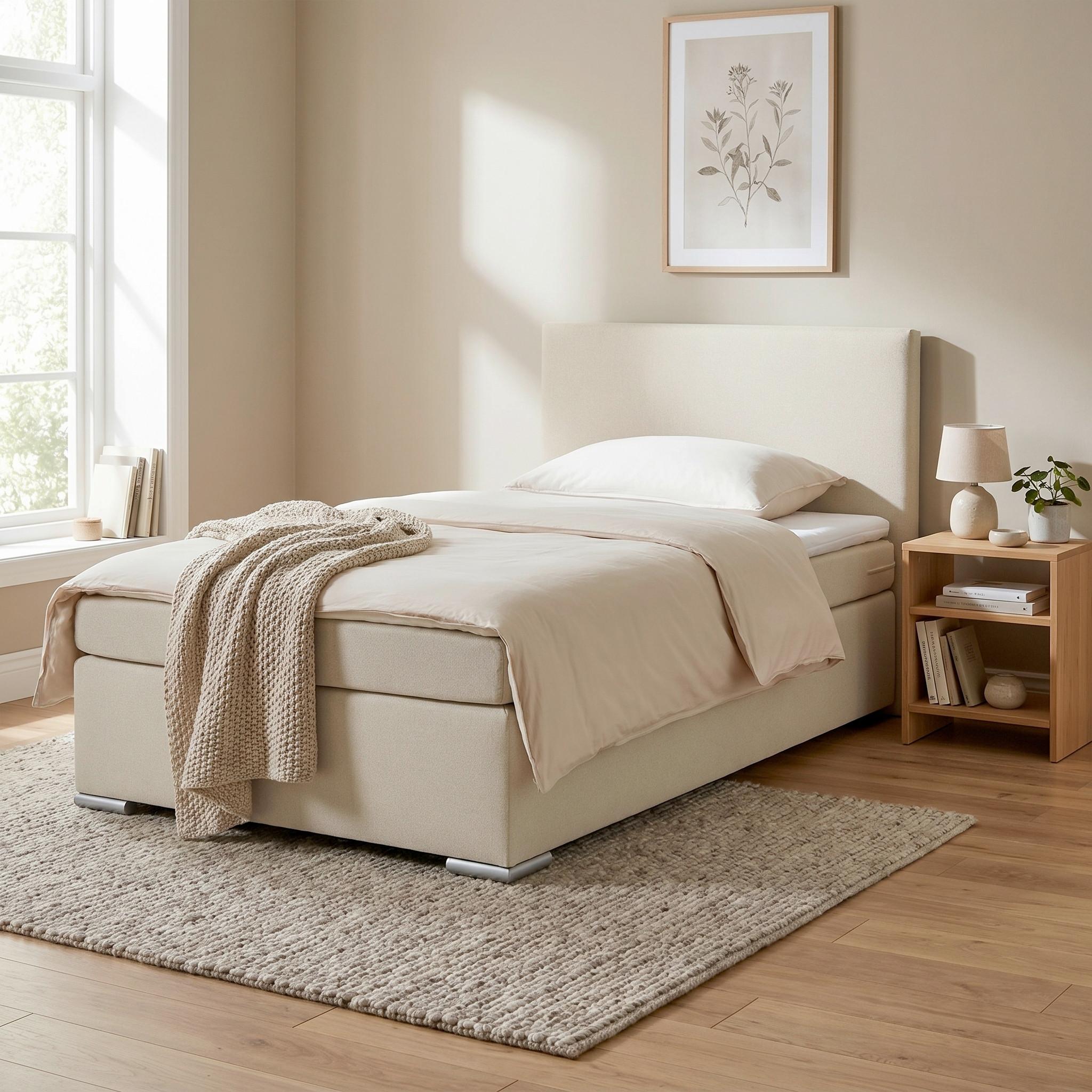 Boxspringbett Mira 2 Perlmutt Ca. 140x200cm - Chromfarben/Perlmutt, Modern, Holz/Textil (140/200cm) - Based