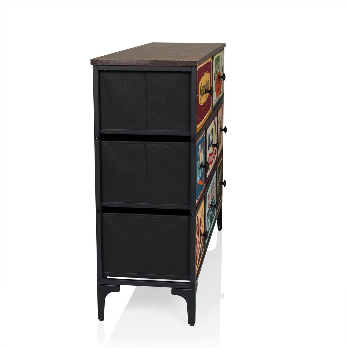 Komoda Ameriko B, Večbarvno - črna/večbarvno, Moderno, kovina/tekstil (102,5/77,5/30cm) - MID.YOU