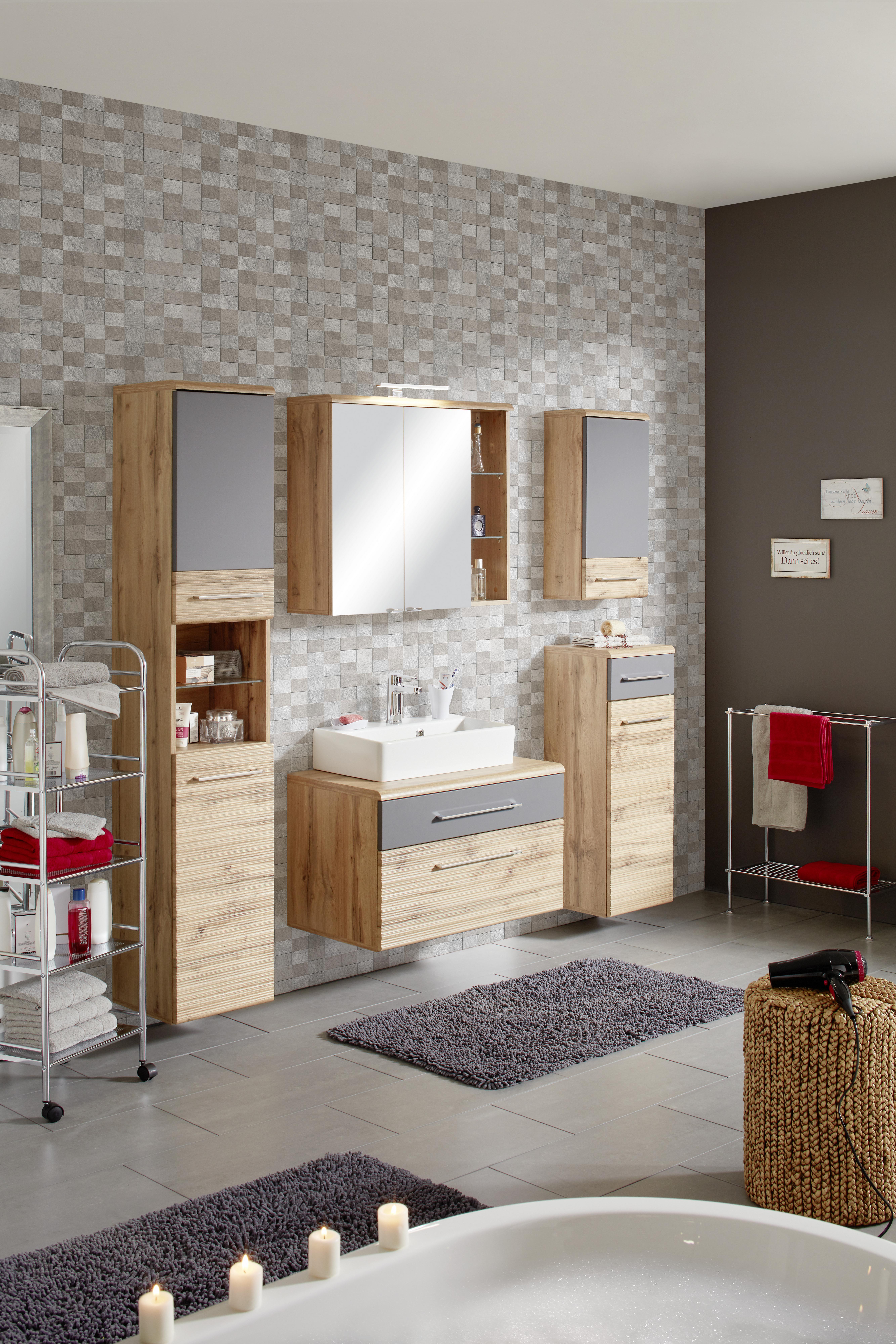 Unterschrank Eichefarben - Chromfarben/Eichefarben, Modern, Holzwerkstoff/Metall (35/106/33cm) - Premium Living