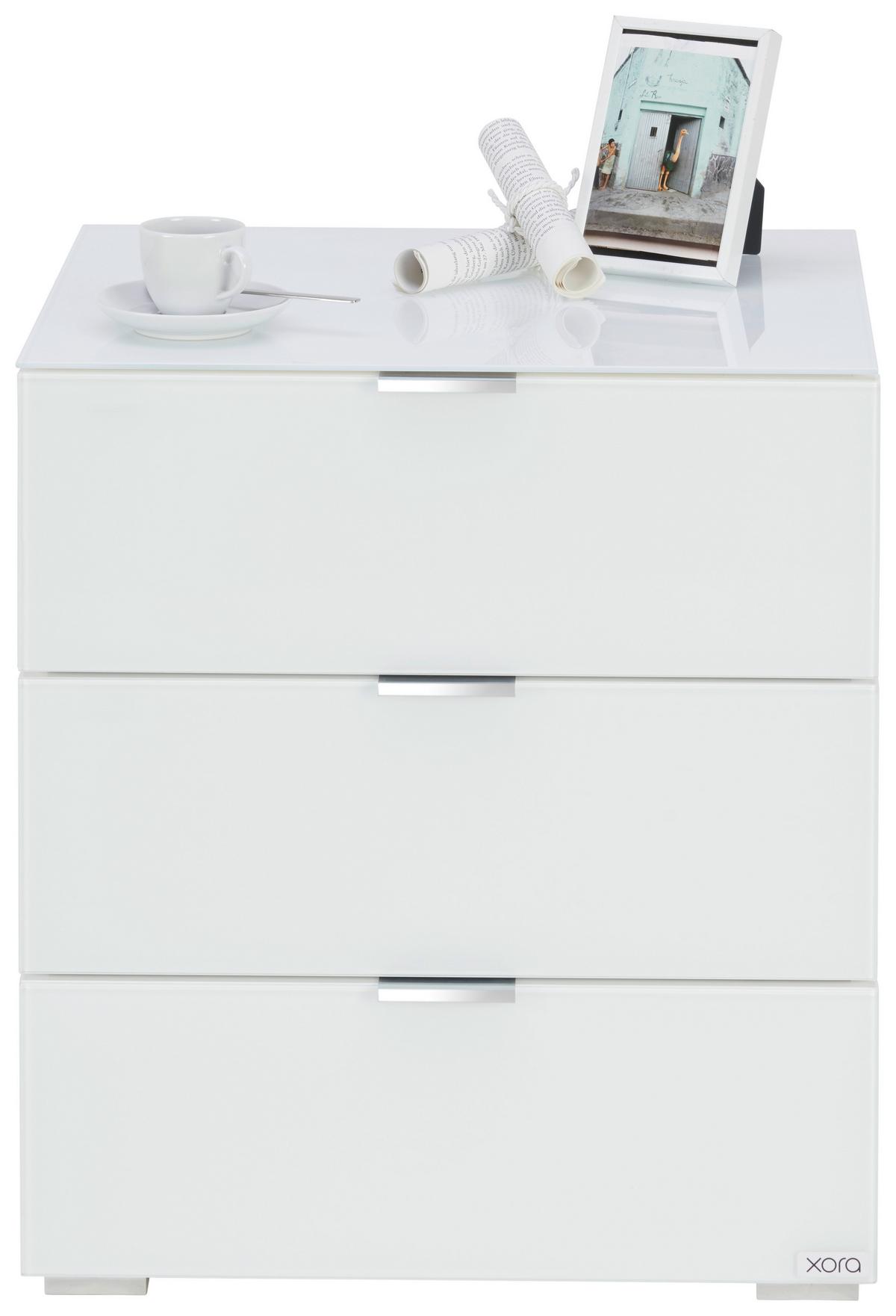 SZAFKA NOCNA VEGAS - biały/kolor chromowy, Design, materiał drewnopochodny/tworzywo sztuczne (50/56/42cm) - Novel