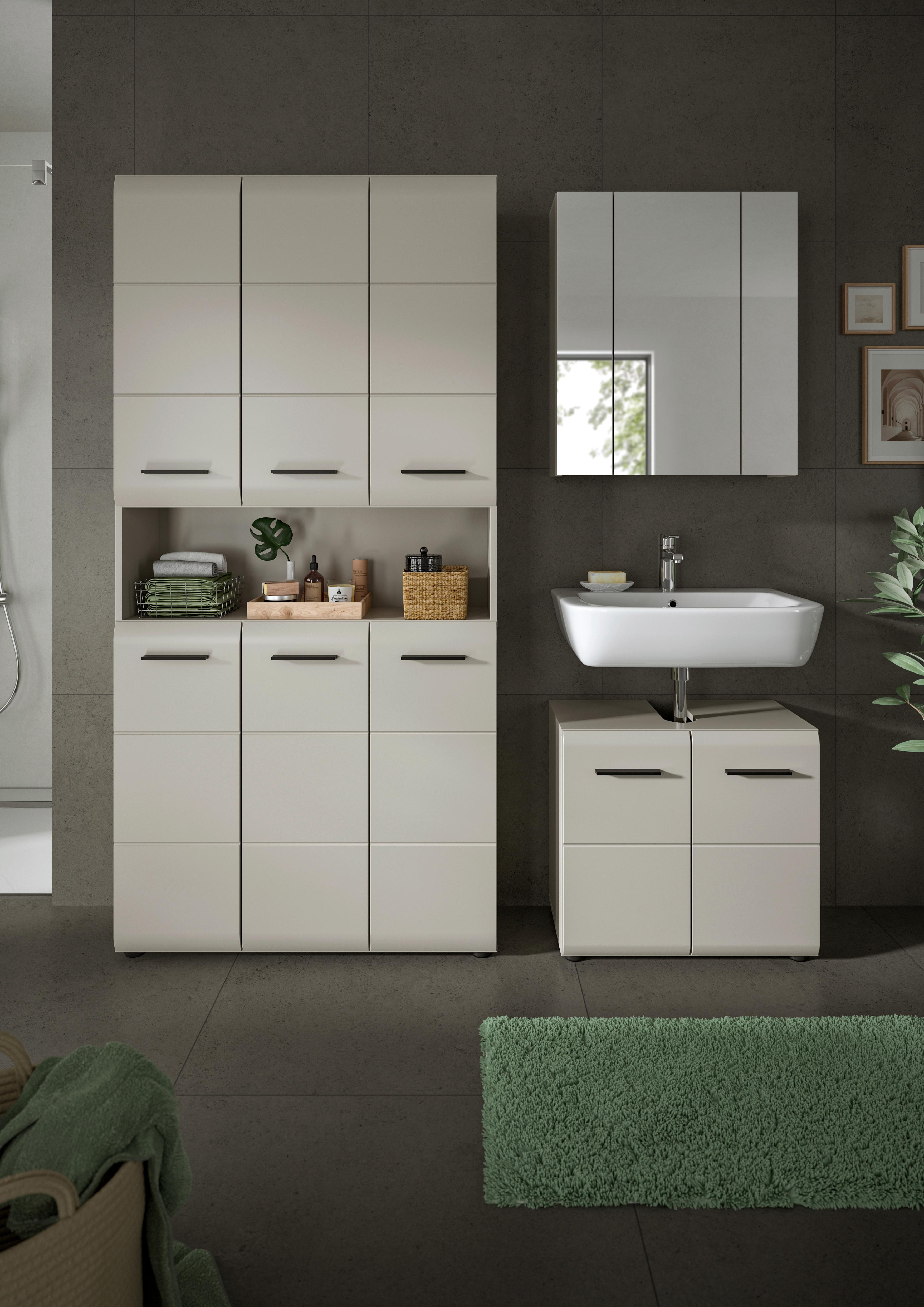 Badezimmer Ice Kaschmir 3-teilig - Kaschmir/Schwarz, Trend, Glas/Holzwerkstoff (150cm) - MID.YOU