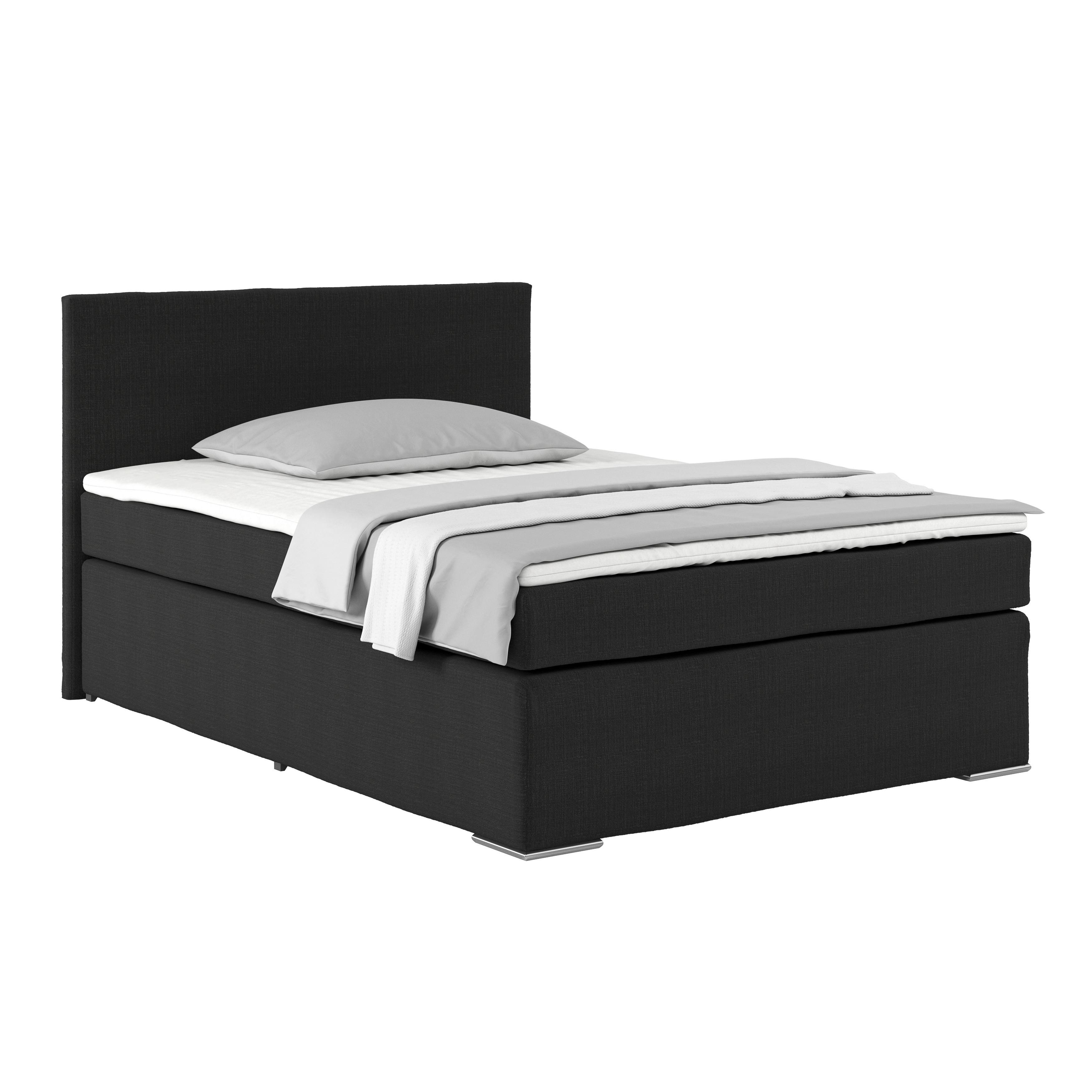 Postelja Boxspring Nero -Based-, Črna, 140x200 - barve kroma/črna, Konvencionalno, kovina/tekstil (140/200cm) - Based