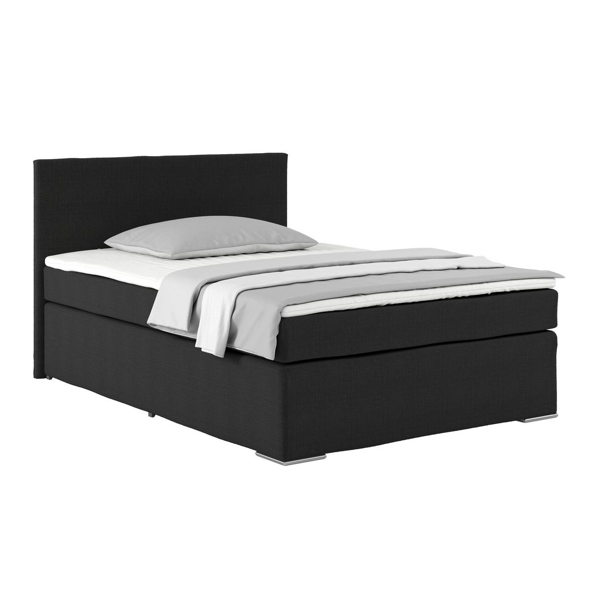 Postelja Boxspring Nero -Based-, Črna, 140x200 - barve kroma/črna, Konvencionalno, kovina/tekstil (140/200cm) - Based