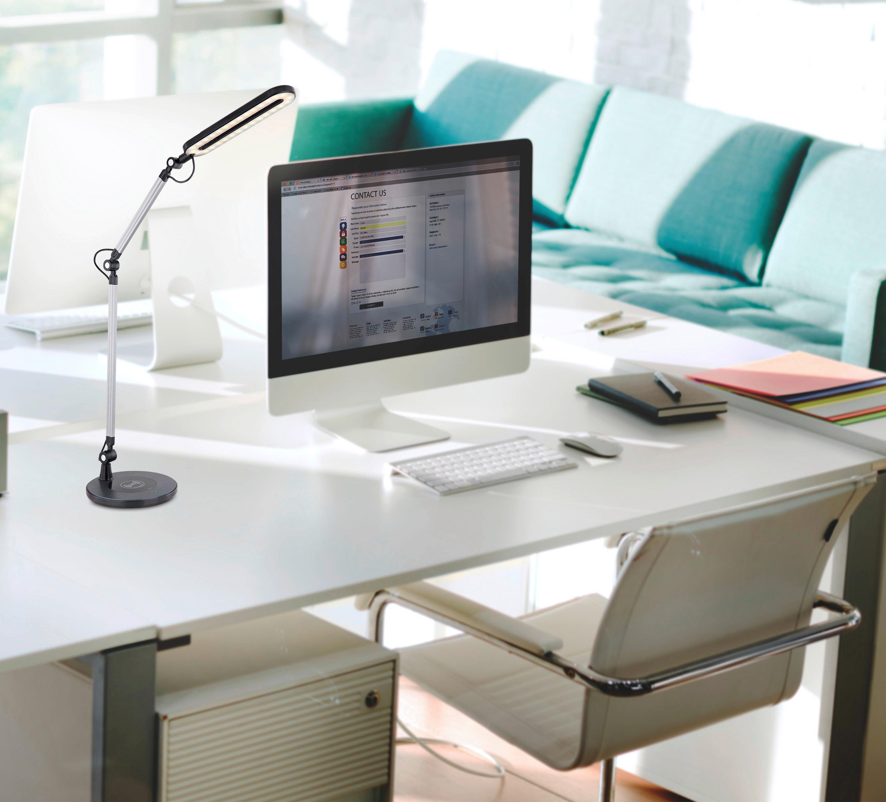 LED-SCHREIBTISCHLEUCHTE 58424 URSINO - Silberfarben/Schwarz, Konventionell, Kunststoff/Metall (58,7/20/107cm) - Globo