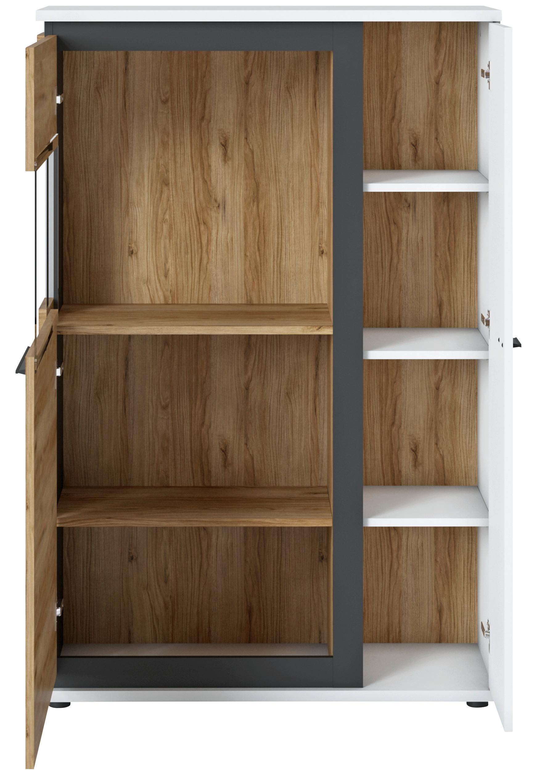 VITRINĂ SALINAS - alb/culoare lemn stejar, Trend, sticlă/material pe bază de lemn (93/139,8/37cm) - Modern Living