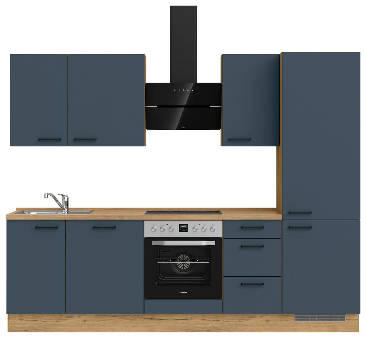 Küchenblock Easytouch High m. Geräten Dunkelblau - Eichefarben/Schwarz, MODERN, Holzwerkstoff/Metall (270cm) - Nobilia