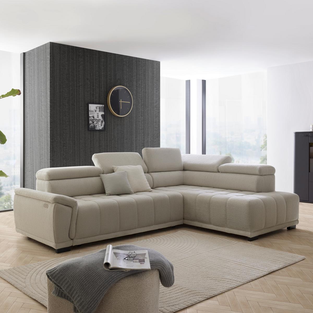 Ecksofa Gremio Rechts Grauweiß - Grauweiß/Schwarz, MODERN, Kunststoff/Textil (283/206cm) - Premium Living