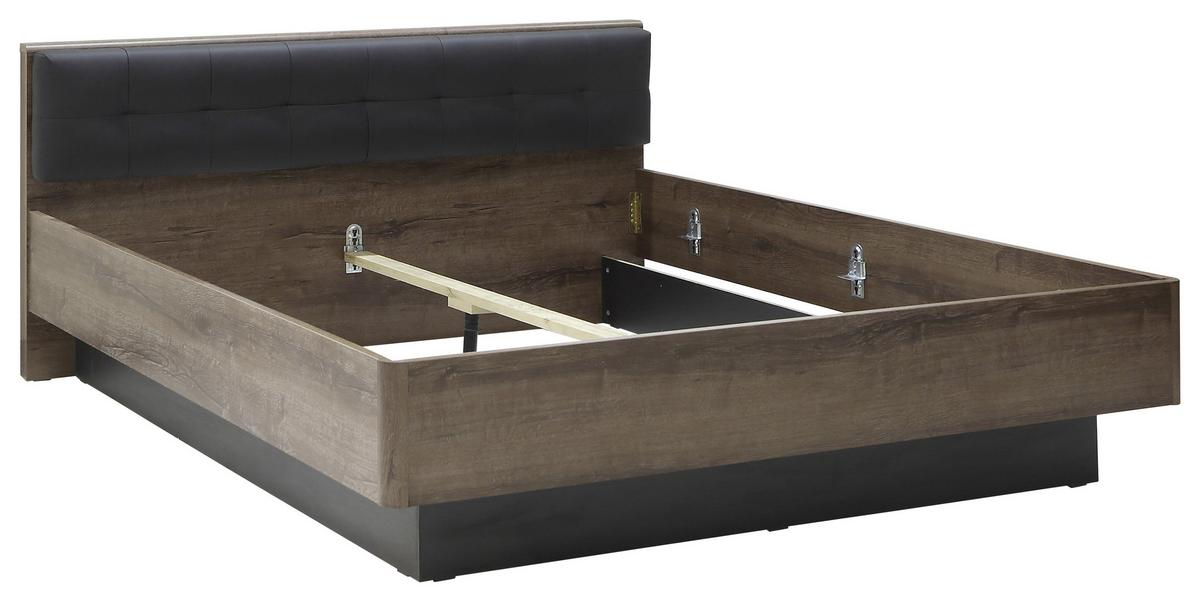 Postelja Baveno, Barva Hrasta, Črna, 180x200 - črna/barve hrasta, Design, kovina/umetna masa (180/200cm) - Carryhome