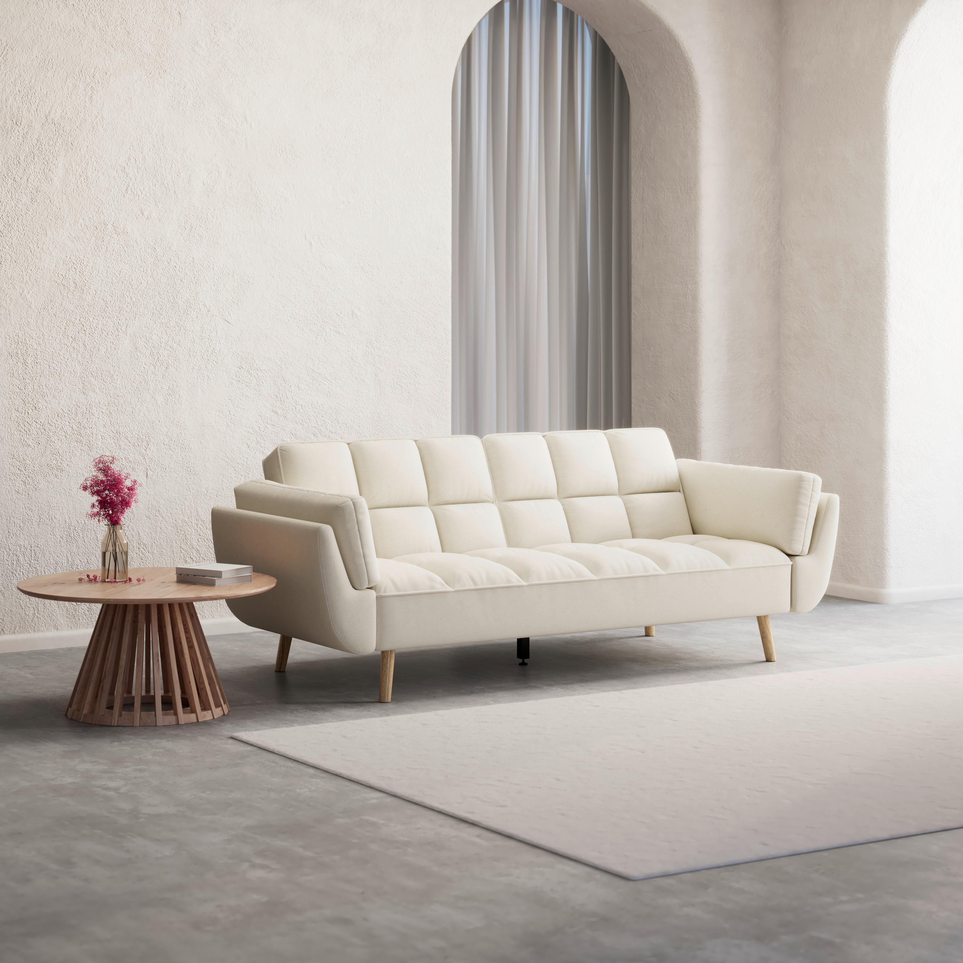 Schlafsofa Cora Webstoff Creme - Creme/Naturfarben, MODERN, Holz/Textil (214/92/81cm) - Bessagi Home