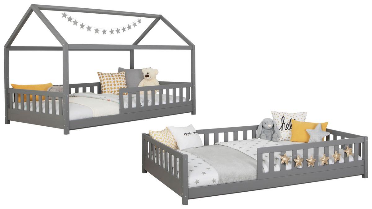 Kinder-/Jugendbett Duo Hellgr. ca. 100x200 cm Kiefer massiv - Hellgrau/Naturfarben, MODERN, Holz (100/200cm) - MID.YOU