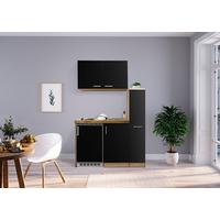 Miniküche Schwarz/Eiche m. Geräten B: ca. 130 cm - Edelstahlfarben/Eichefarben, MODERN, Holzwerkstoff (130cm) - Respekta