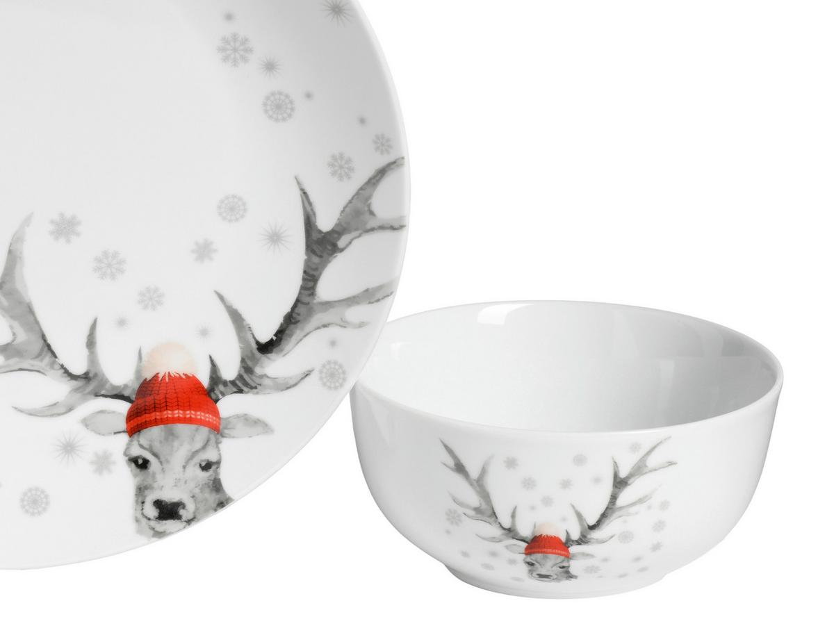 Kombinirani Servis Christmas Reindeer, 16-Delni - bela, Basics, keramika - Creatable