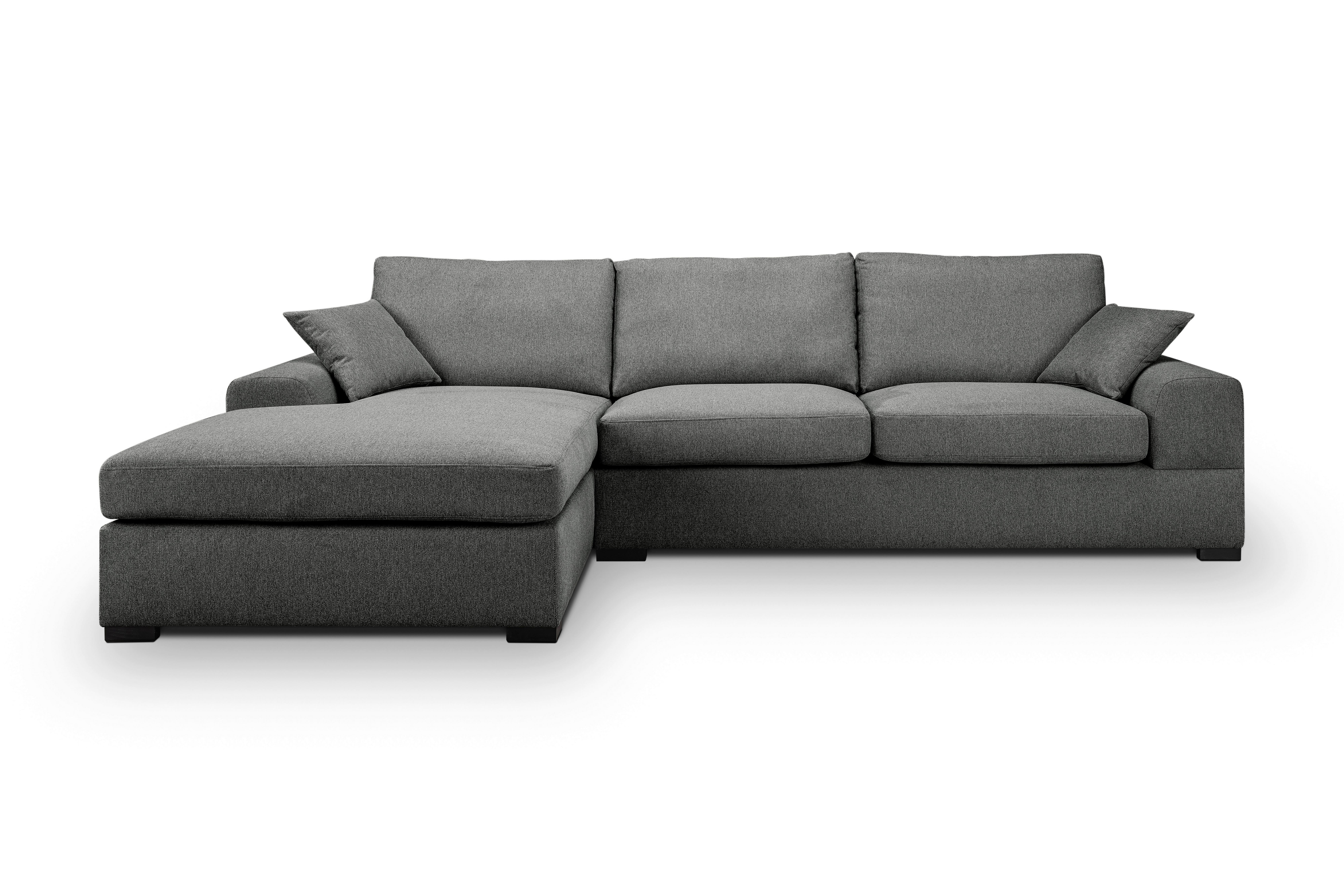 Ecksofa Veda Grau Flachgewebe - Schwarz/Grau, Basics, Holz/Textil (308/186cm) - MID.YOU