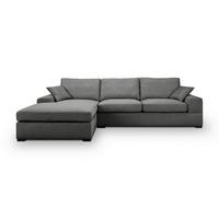 Ecksofa Veda Grau Flachgewebe - Schwarz/Grau, Basics, Holz/Textil (308/186cm) - MID.YOU
