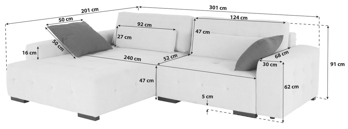 Kutna Garnitura Chance - bež/crvena, Moderno, drvni materijal/tekstil (201/301cm) - Modern Living