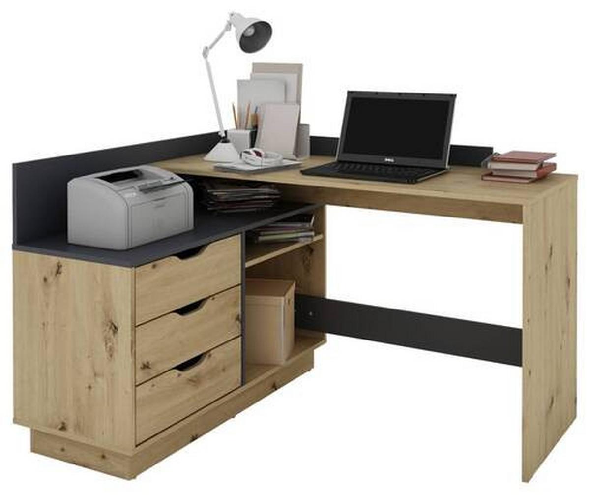 Eckschreibtisch Belfast Anthrazit/Eiche Artisan - Anthrazit/Eiche Artisan, LIFESTYLE, Holzwerkstoff (129/105/84cm) - MID.YOU