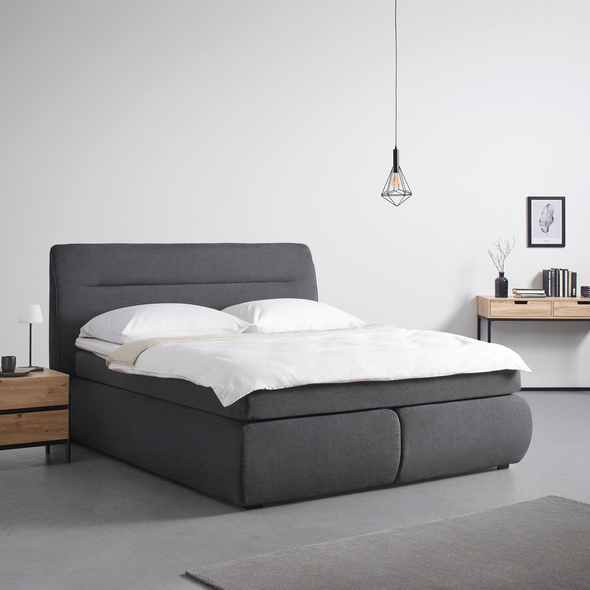 Boxspringbett "Bella", 200x200 cm, grau, mit Topper - Schwarz/Grau, Modern, Holz/Kunststoff (180/200cm) - Bessagi Home