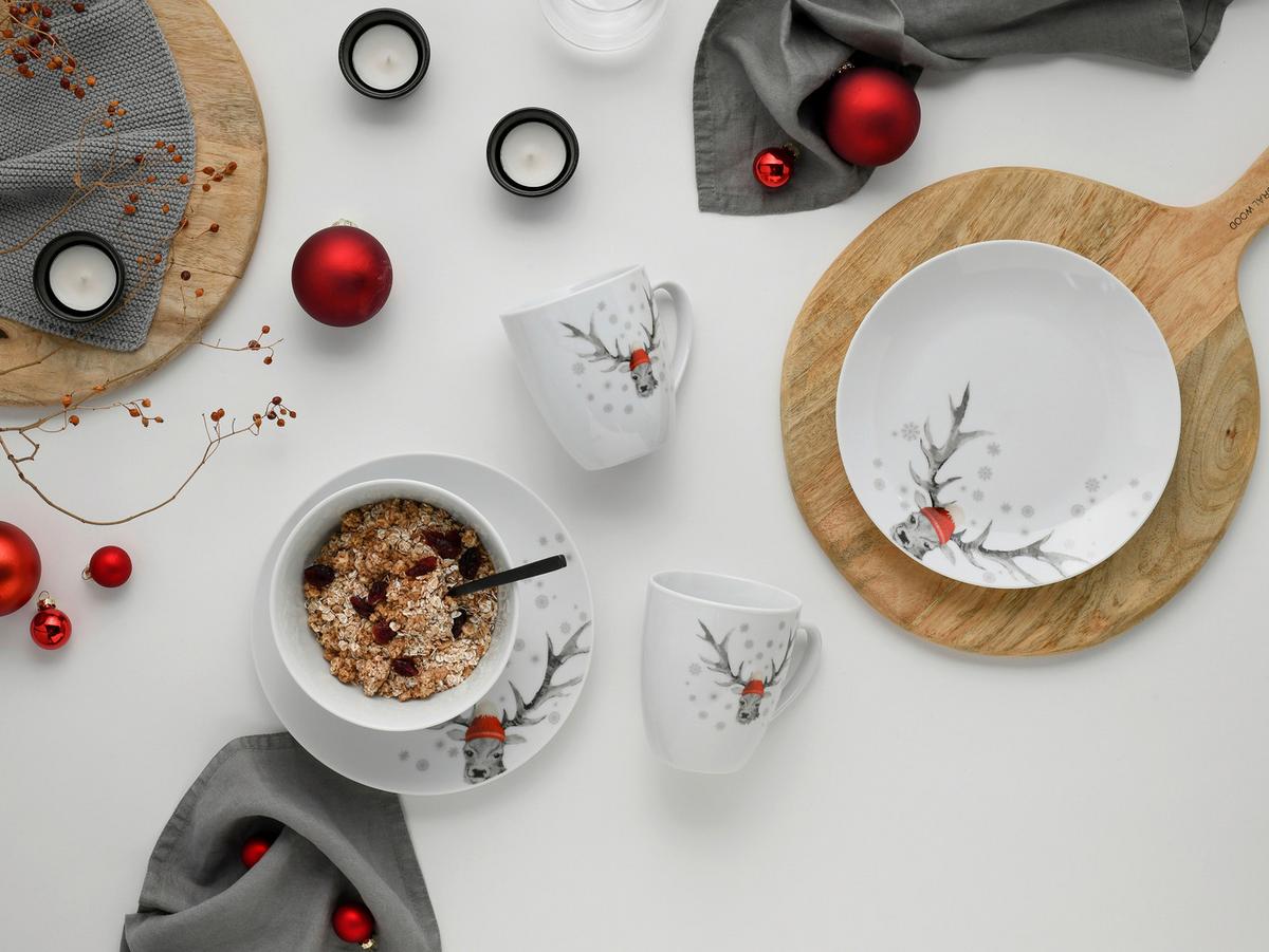 Servis Za Zajtrk Christmas Reindeer, 18-Delni - bela, Basics, keramika - Creatable