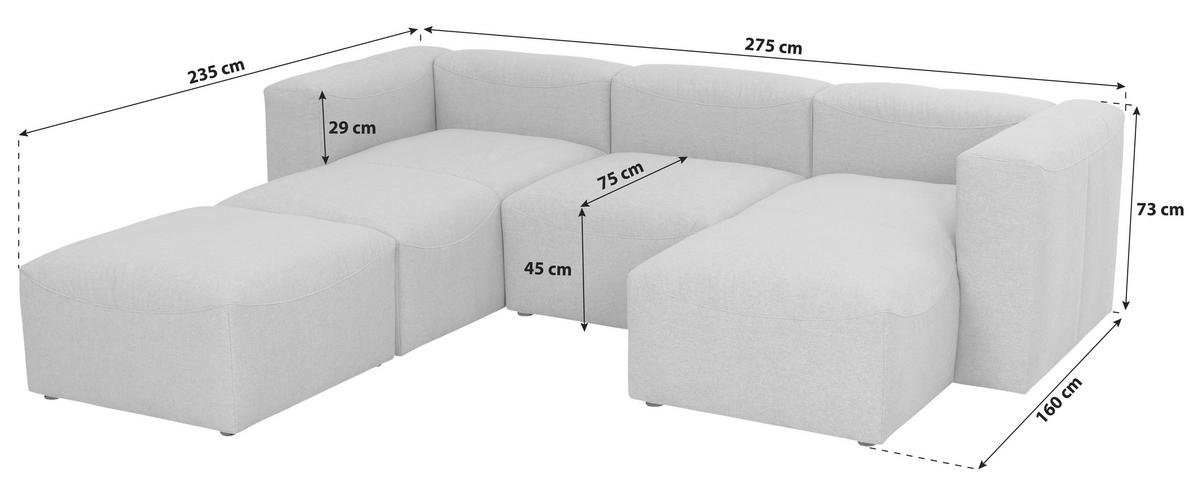 Wohnlandschaft Lena Anthrazit Flachgewebe - Anthrazit, Design, Kunststoff/Textil (235/275/160cm) - Max Winzer