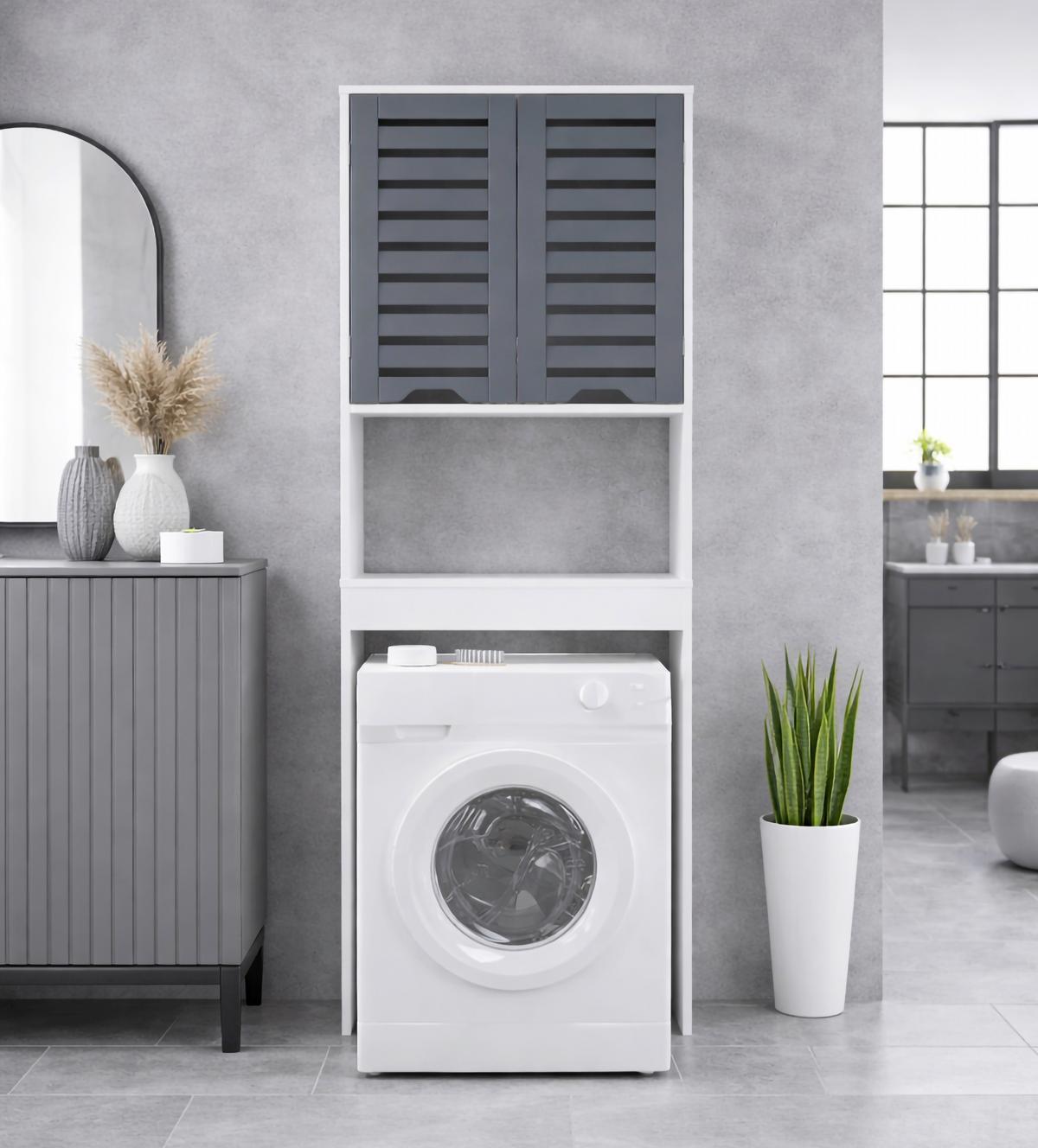 Waschmaschinenschrank Flonali - Weiss/Anthrazit, Trend, Holzwerkstoff (63/179/23cm) - MID.YOU