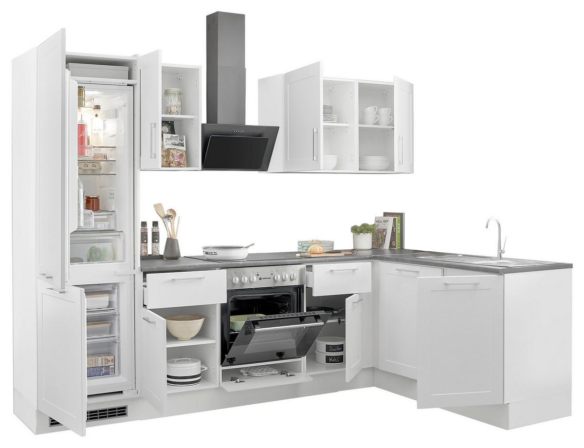 Eckküche Marseille mit Geräten ca. 280x175 cm Weiß - Chromfarben/Anthrazit, Design, Holzwerkstoff/Metall (280/175cm) - P & B