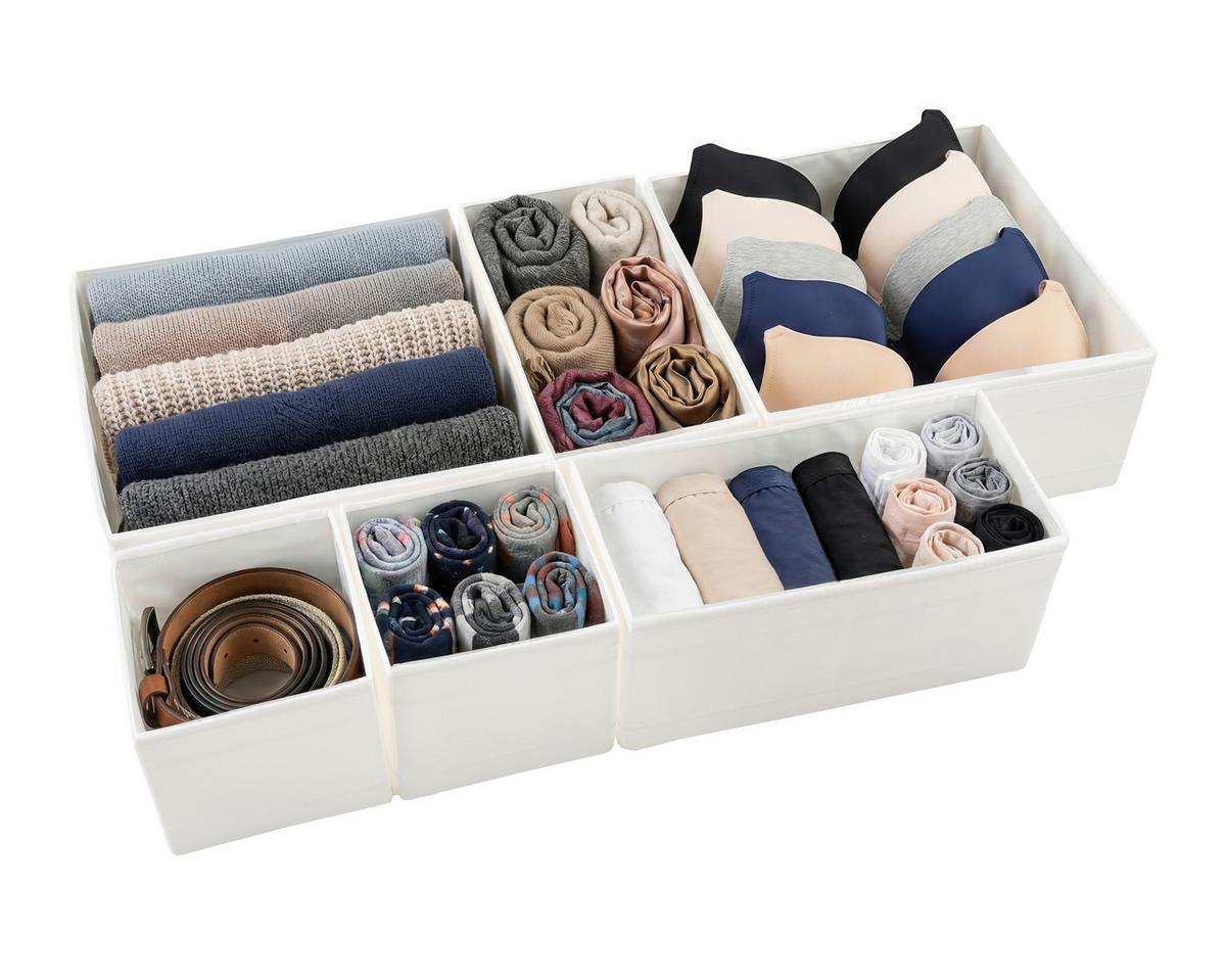 Aufbewahrungsboxen-Set Inside Weiß, 6-teilig - Weiß, KONVENTIONELL, Kunststoff/Textil - Mömax