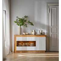 Vitrina Lyon Hell - boja hrasta/bela visoki sjaj, Trendi, staklo/pločasti materijal (157/89/42cm) - Modern Living
