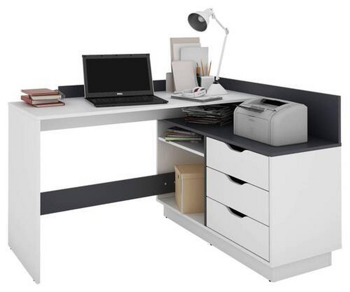 Eckschreibtisch Belfast Schwarz/Weiß ca. 129x105x84cm - Schwarz/Weiß, LIFESTYLE, Holzwerkstoff (129/105/84cm) - MID.YOU