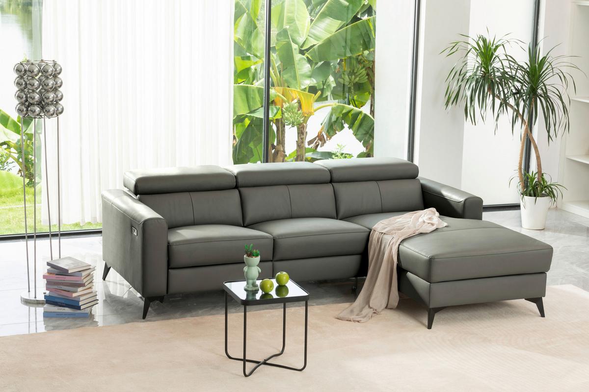 Wohnlandschaft Ben Dunkelgrau - Dunkelgrau/Schwarz, MODERN, Leder/Holz (235/75-95/102-180cm) - Based