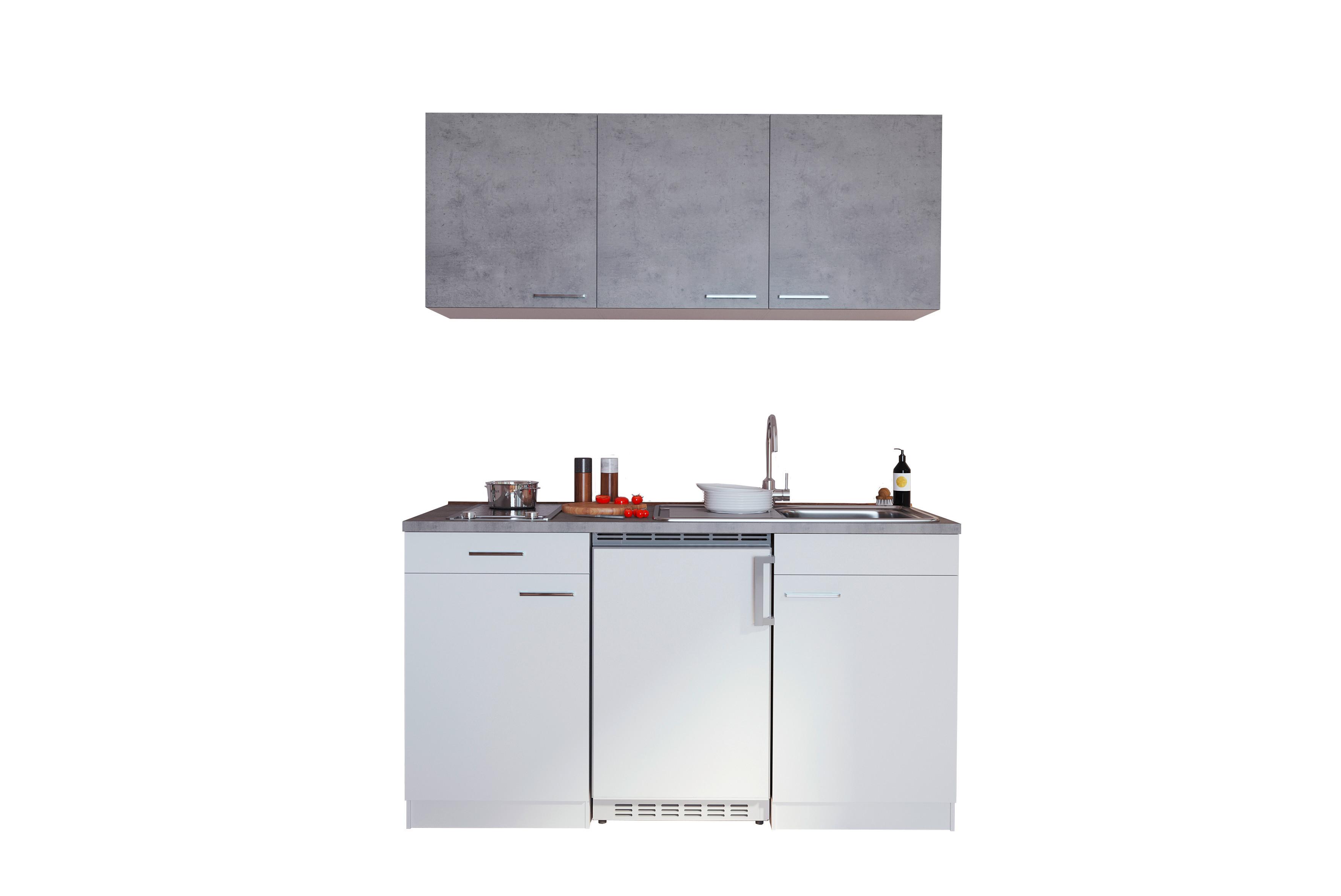 Miniküche Economy m. Geräten ca. 150cm Grau/Weiß - Alufarben/Weiß, KONVENTIONELL, Holzwerkstoff/Kunststoff (150cm) - Respekta