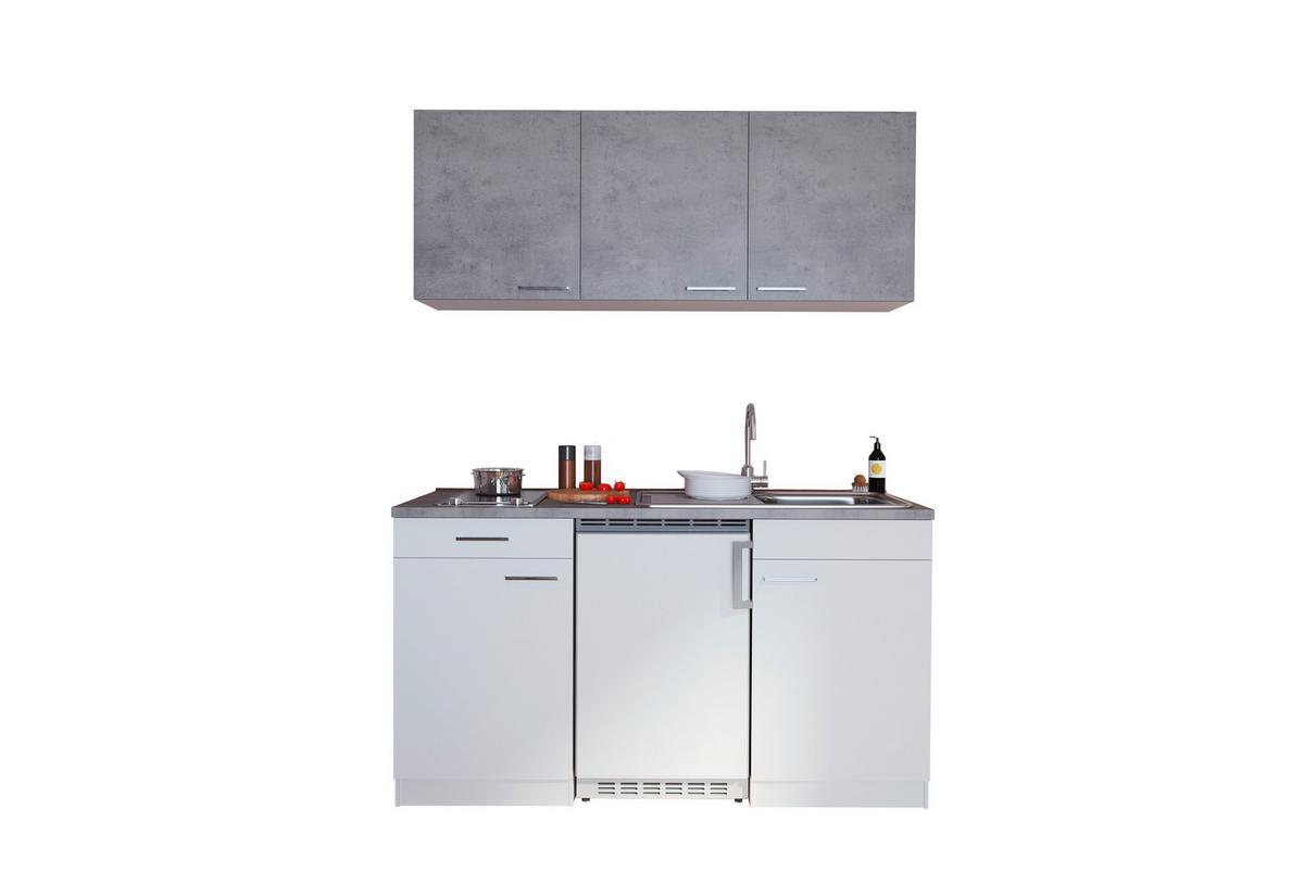 Miniküche Economy m. Geräten ca. 150cm Grau/Weiß - Alufarben/Weiß, KONVENTIONELL, Holzwerkstoff/Kunststoff (150cm) - Respekta