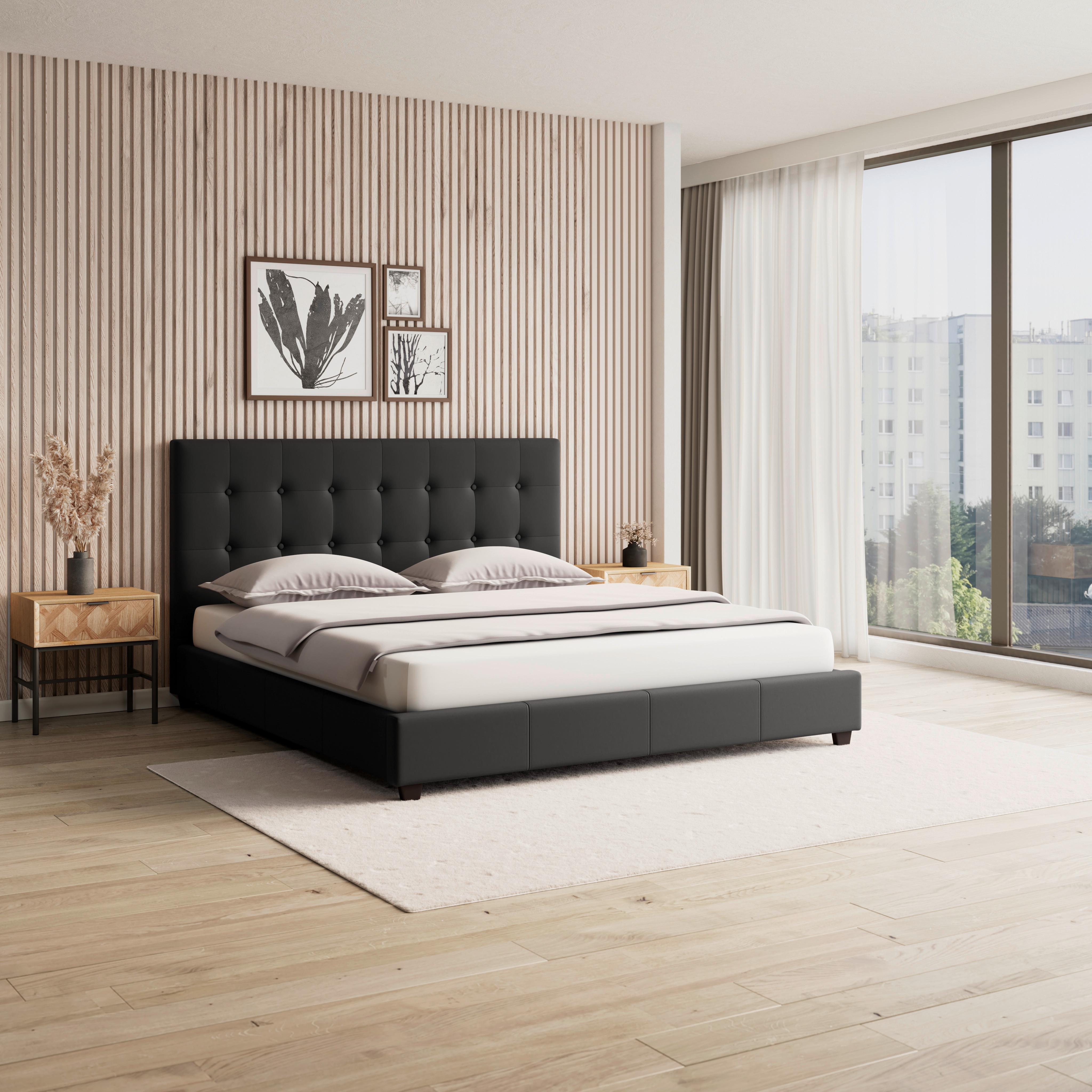 Kárpitozott Ágy Frederico - fekete, Modern, faalapú anyag/textil (180/200cm) - Bessagi Home