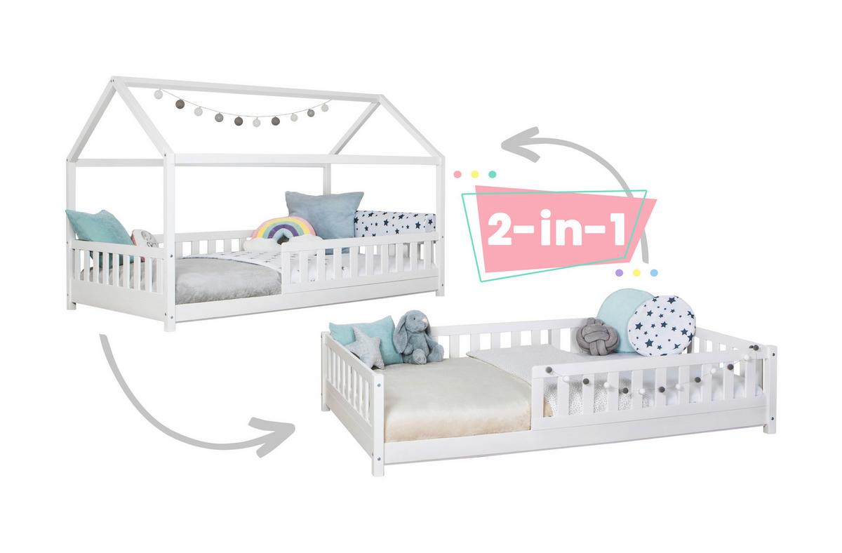 Postelja Duo, 120x200, Bor, Bela, Masivno - bela/naravne barve, Moderno, les (120/200cm) - MID.YOU