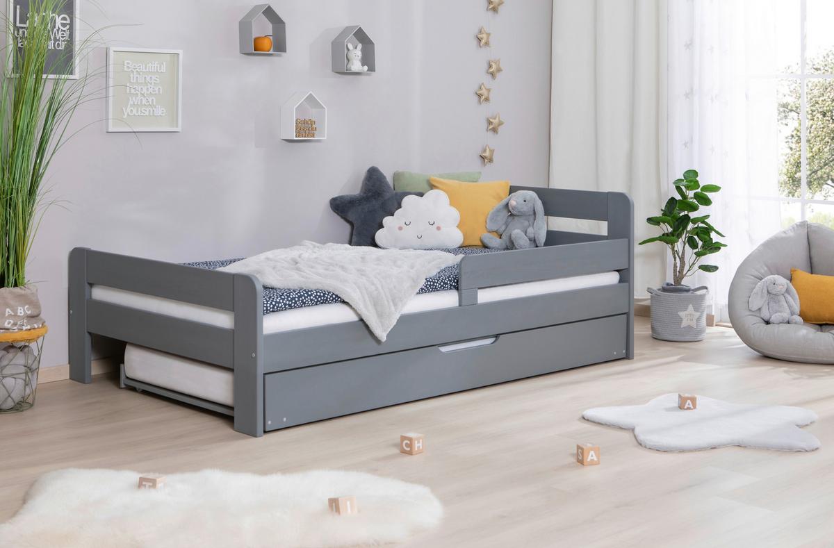 Bett Bennet mit Ausziehbett ca. 120x200 cm Hellgrau - Hellgrau, MODERN, Holz (120/200cm) - MID.YOU