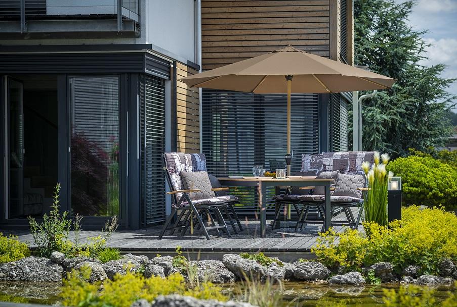 Sonnenschirm Alu Wood Ultra Eschefarben/Greige ca. 350cm - Greige/Eschefarben, Basics, Textil/Metall (350/350cm) - Doppler
