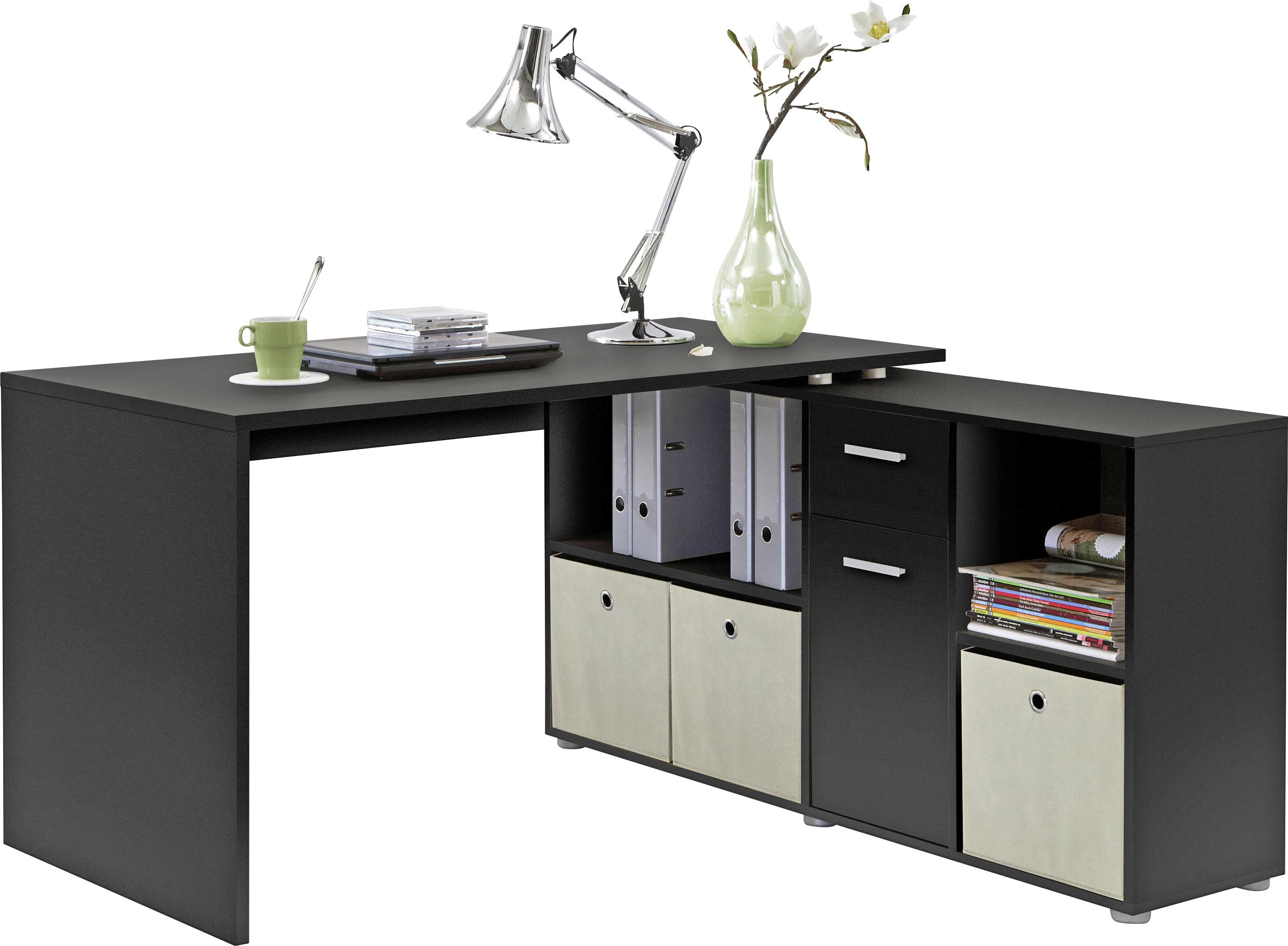 Schreibtisch in Schwarz/Weiß - Chromfarben/Schwarz, MODERN, Holzwerkstoff/Kunststoff (136/137/74/71/66,5/33cm)
