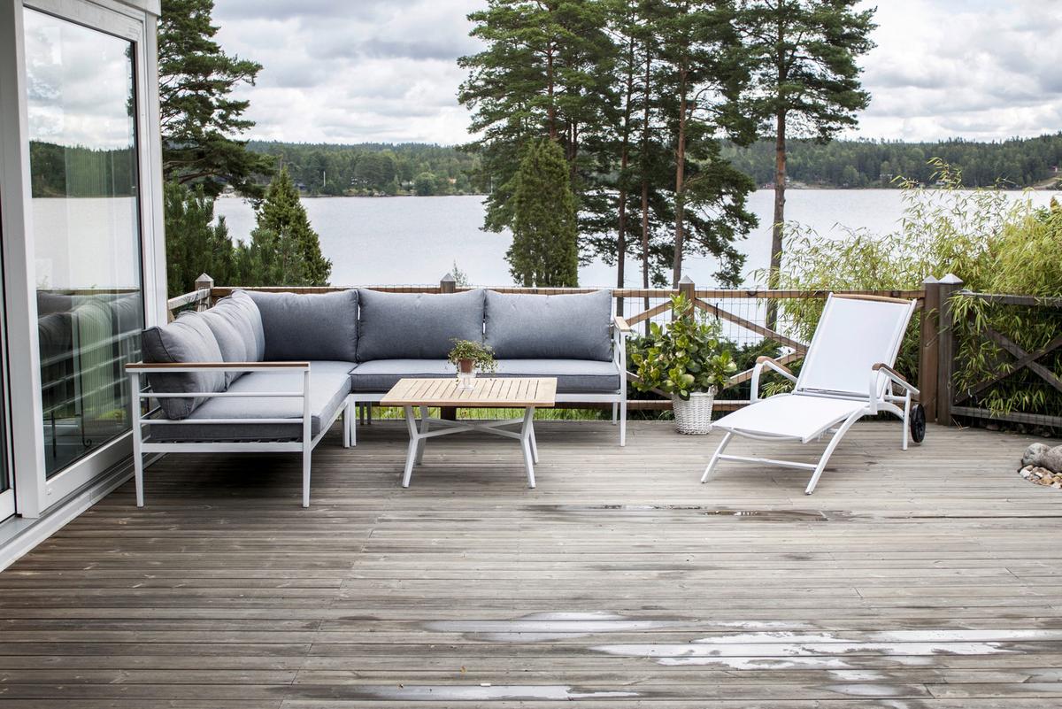 Loungegarnitur Mexico ca. 233x233 cm Alu Weiß/Teak - Weiß, KONVENTIONELL, Holz/Metall (233/233cm) - Gardenson