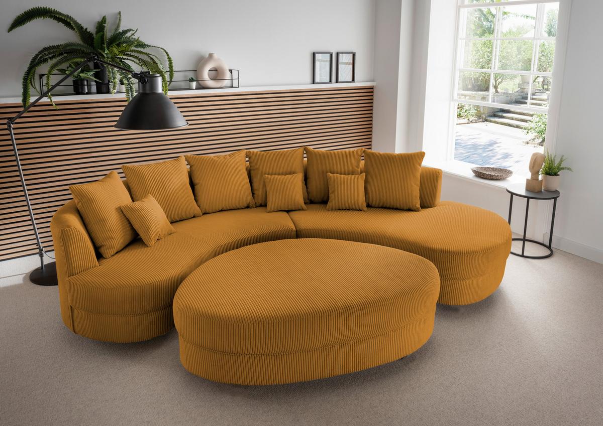 Wohnlandschaft Limoncello goldfarben Cord - Goldfarben/Schwarz, Design, Kunststoff/Textil (300/160cm) - Livetastic
