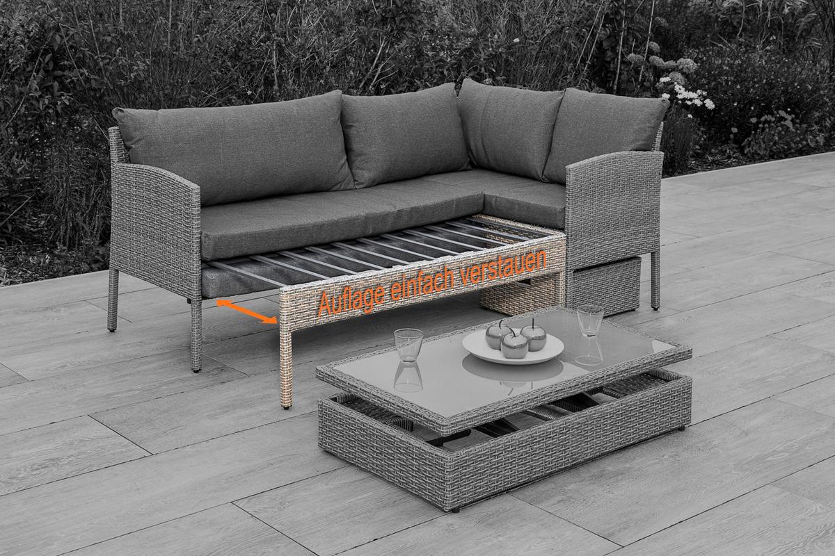 Loungegarnitur "Viletta" in Steinbeige - Beige, MODERN, Glas/Kunststoff (190/113cm) - Gardenson