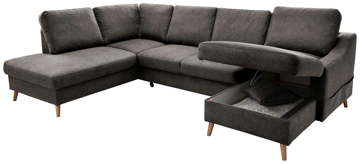 Wohnlandschaft Valentina Braun Struktur - Braun/Naturfarben, KONVENTIONELL, Holz/Textil (200/301/150cm) - P & B